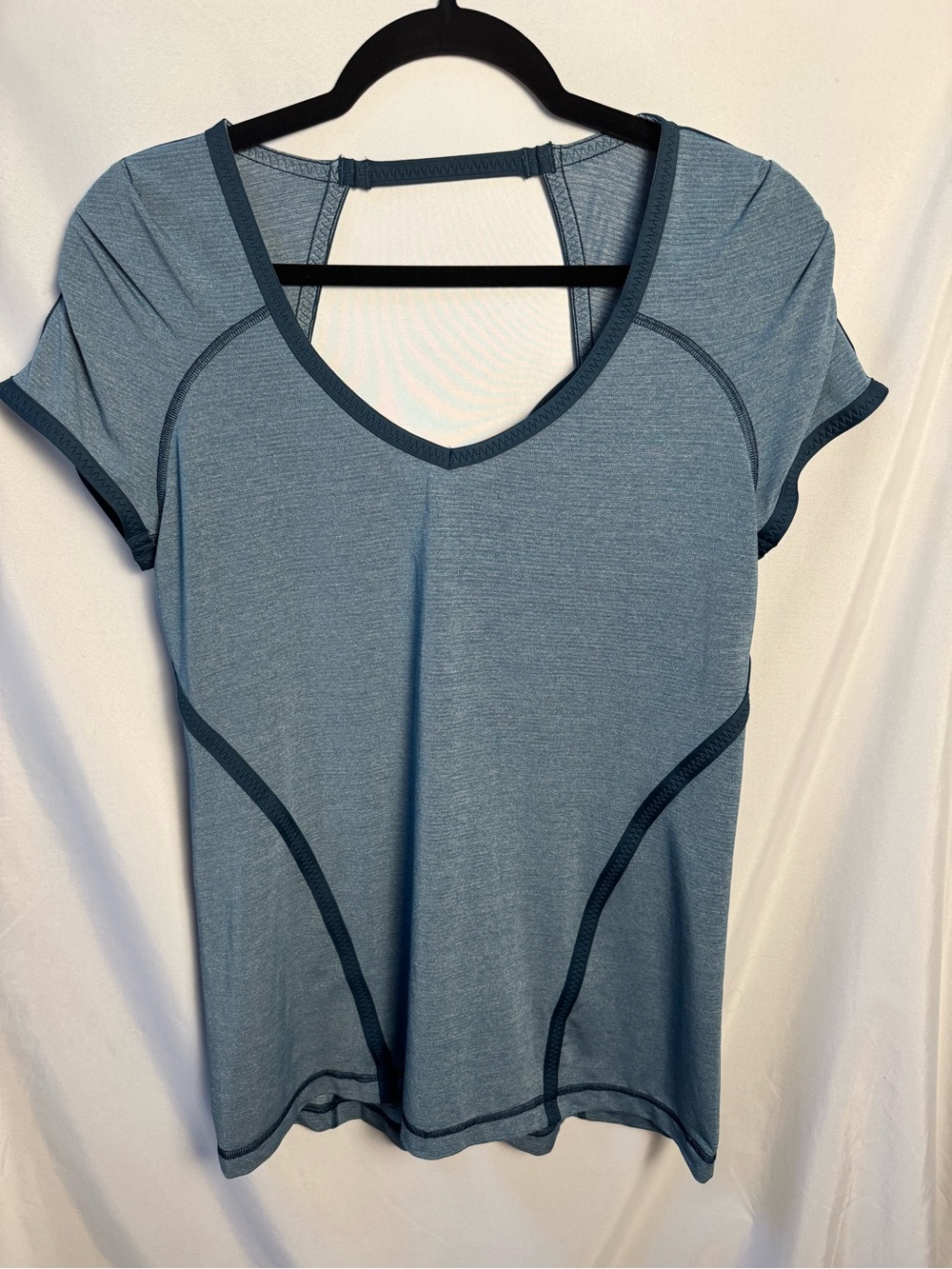 Lululemon Run Team Spirit Tech Short Sleeve Keyhole Open Back Blue Heathered 8